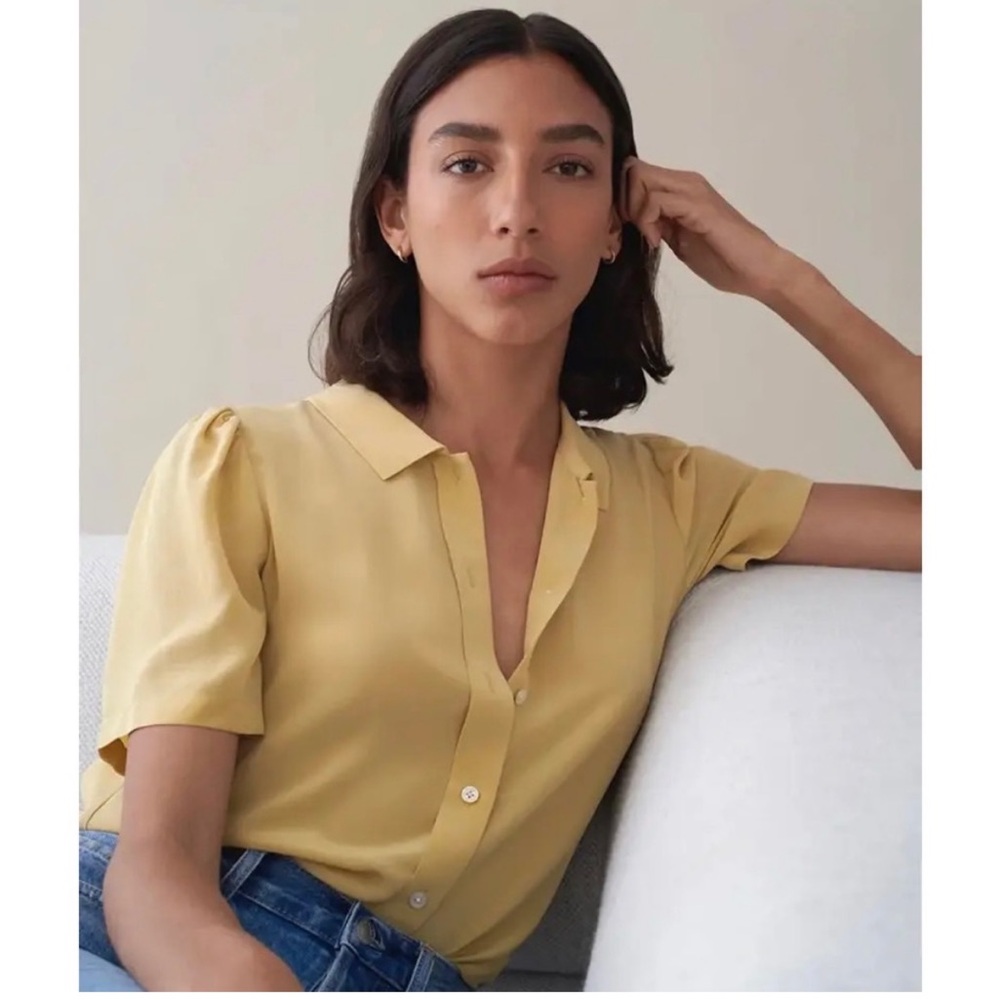 EVERLANE • $98 Clean Silk Puff Sleeve Top in Hemp